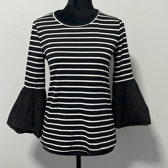 Anthropologie Black & White Striped Bell Sleeve Top size XS - Picture 2 of 6